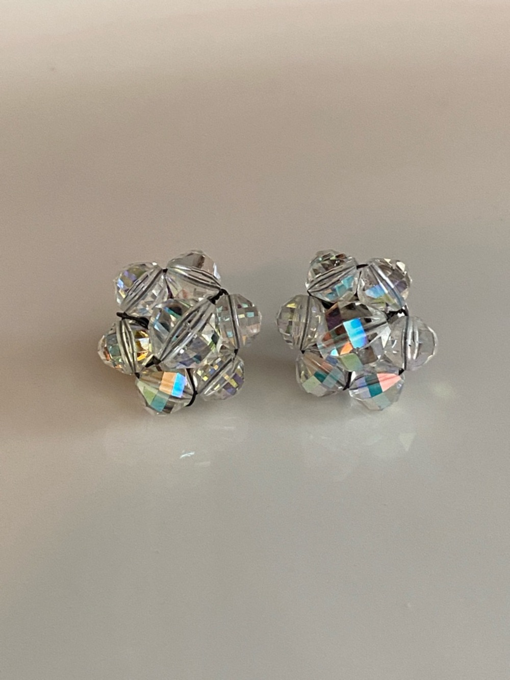 Crystal Cluster Stud Earrings - Clear Aurora Borealis